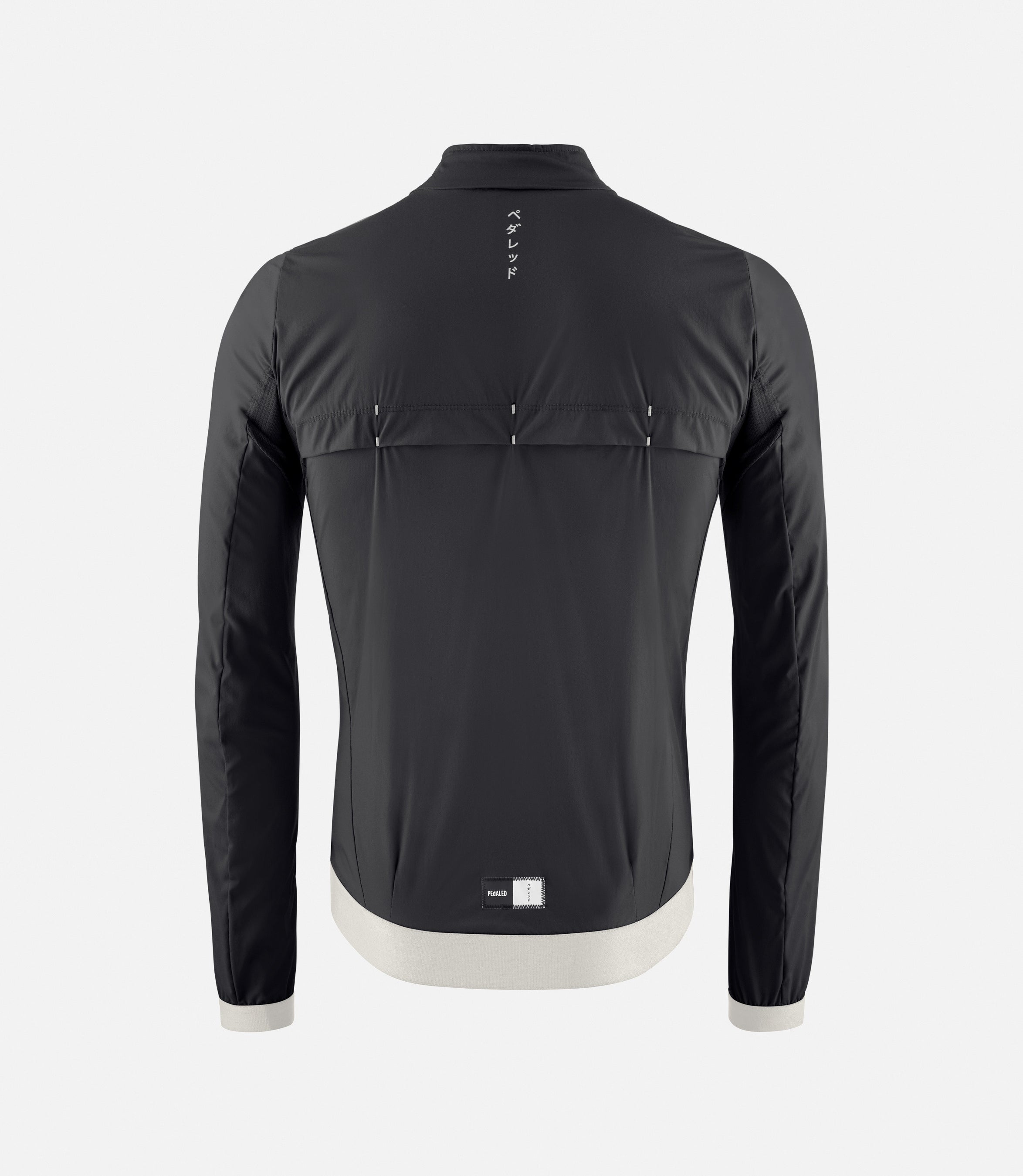 23SJKES00PE_2_men cycling jacket windproof black essential back pedaled