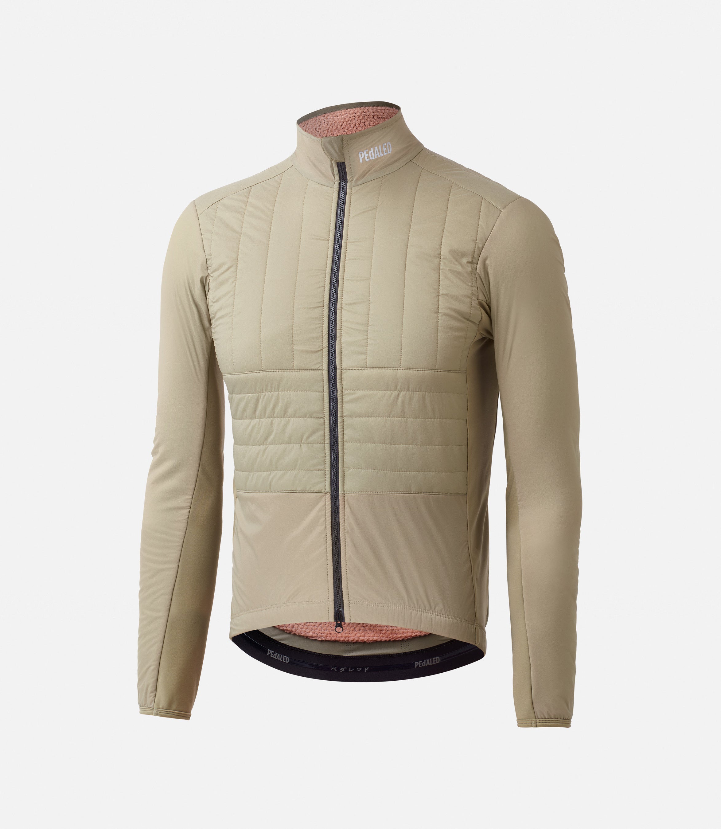 23WAJOD69PE_1_men cycling insulated jacket beige polartec odyssey front pedaled