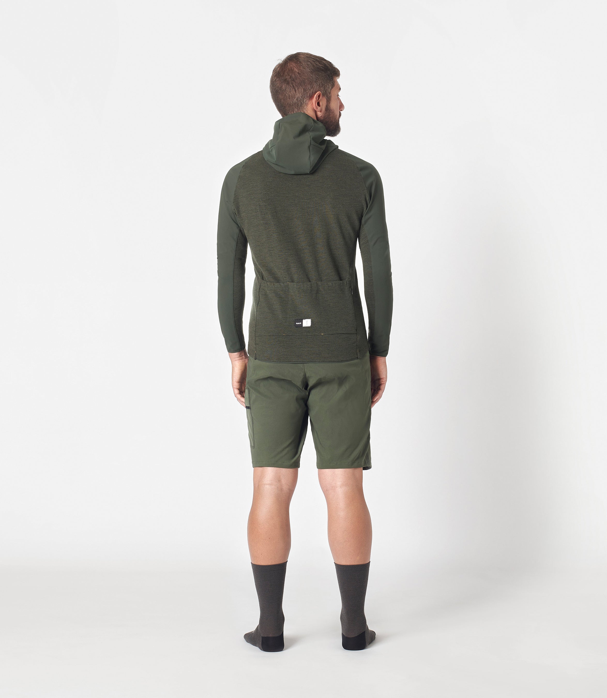 23WHJJA20PE_4_men cycling merino jersey hooded military green jary total body back pedaled