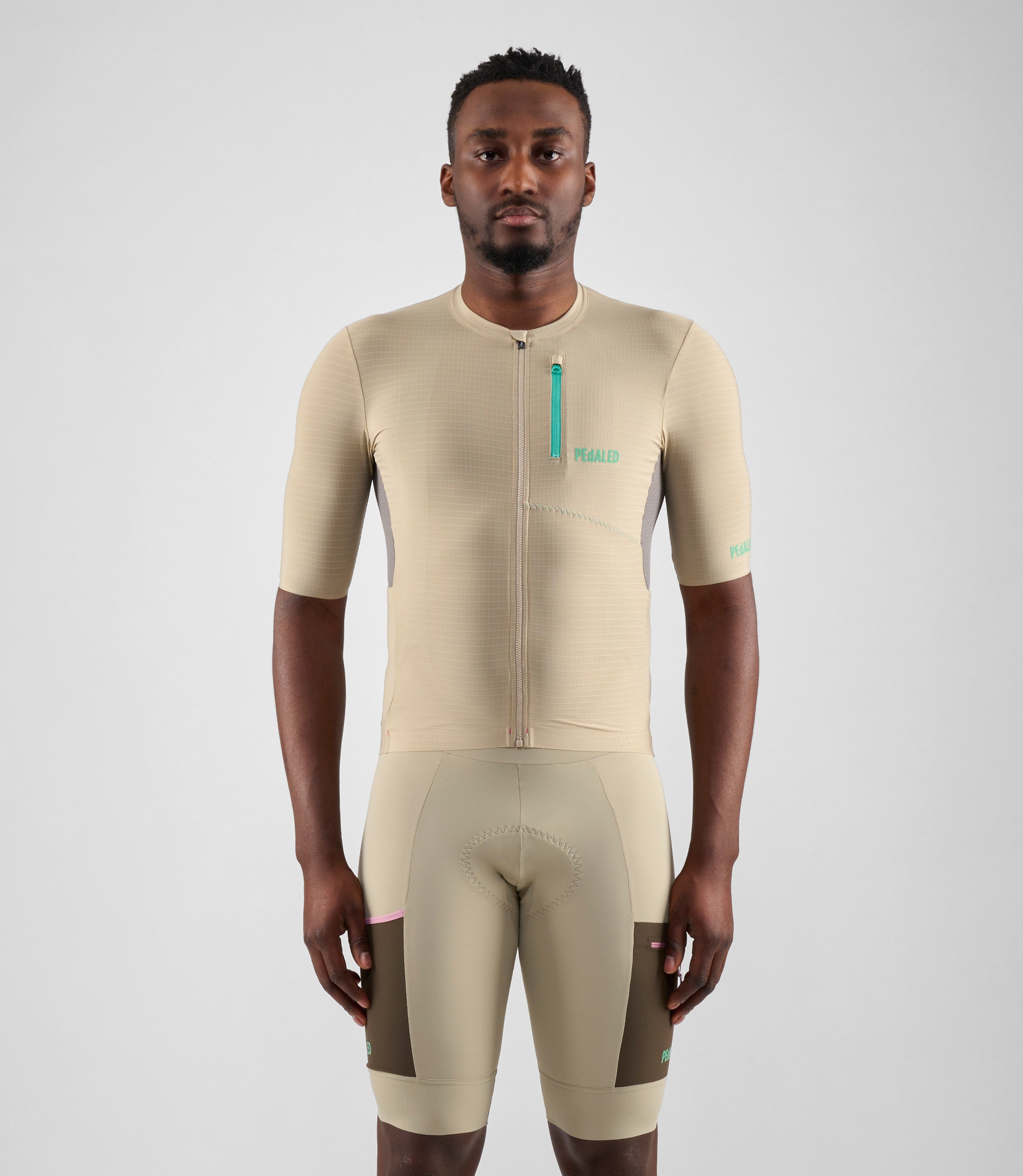 pedaled odyssey jersey Short Sleeve Cargo Cycling Jersey Beige for Men