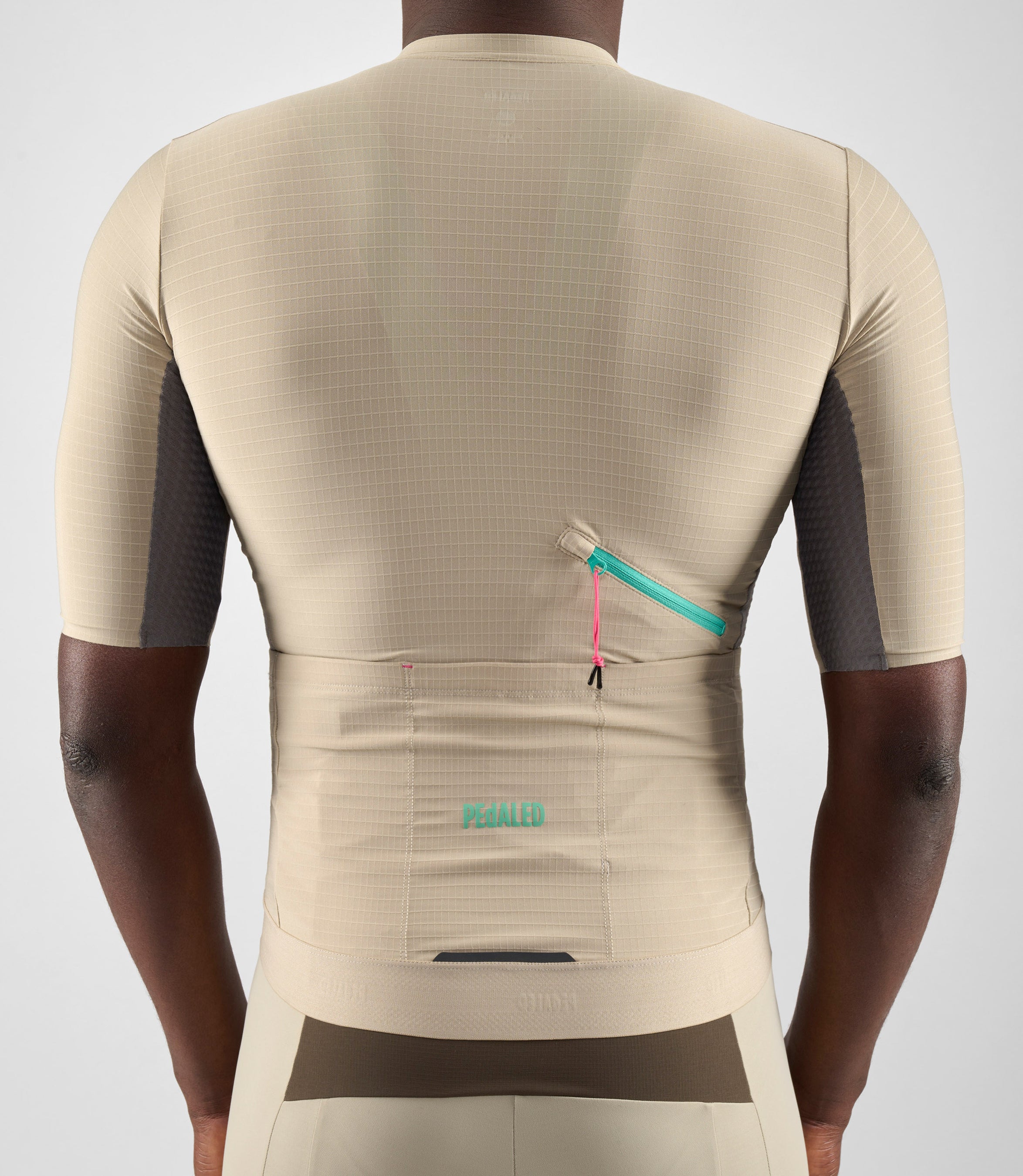 pedaled odyssey Short Sleeve Cargo Cycling Jersey Beige for Men