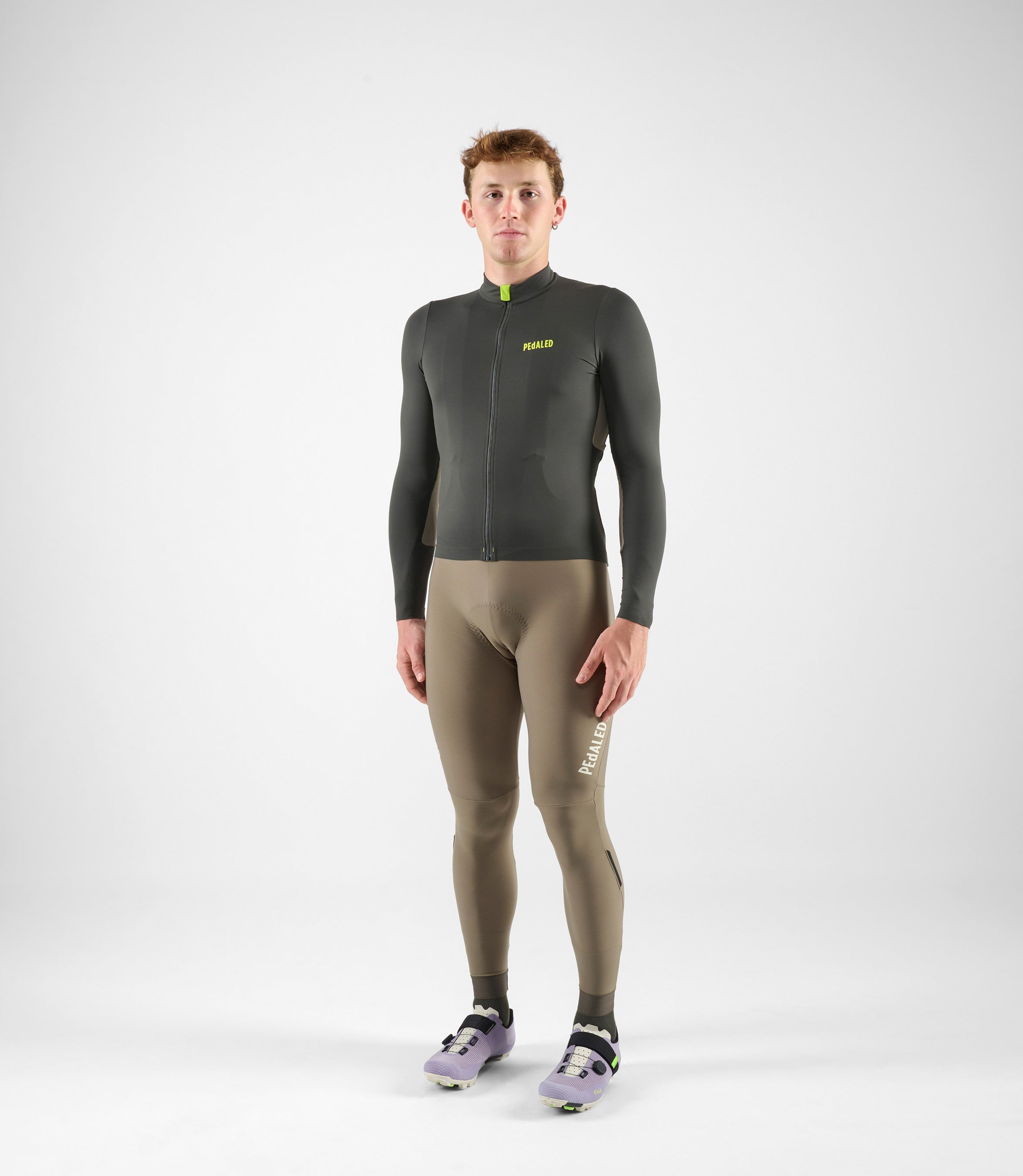 Langarm Rennrad-Trikot Grau für Herren