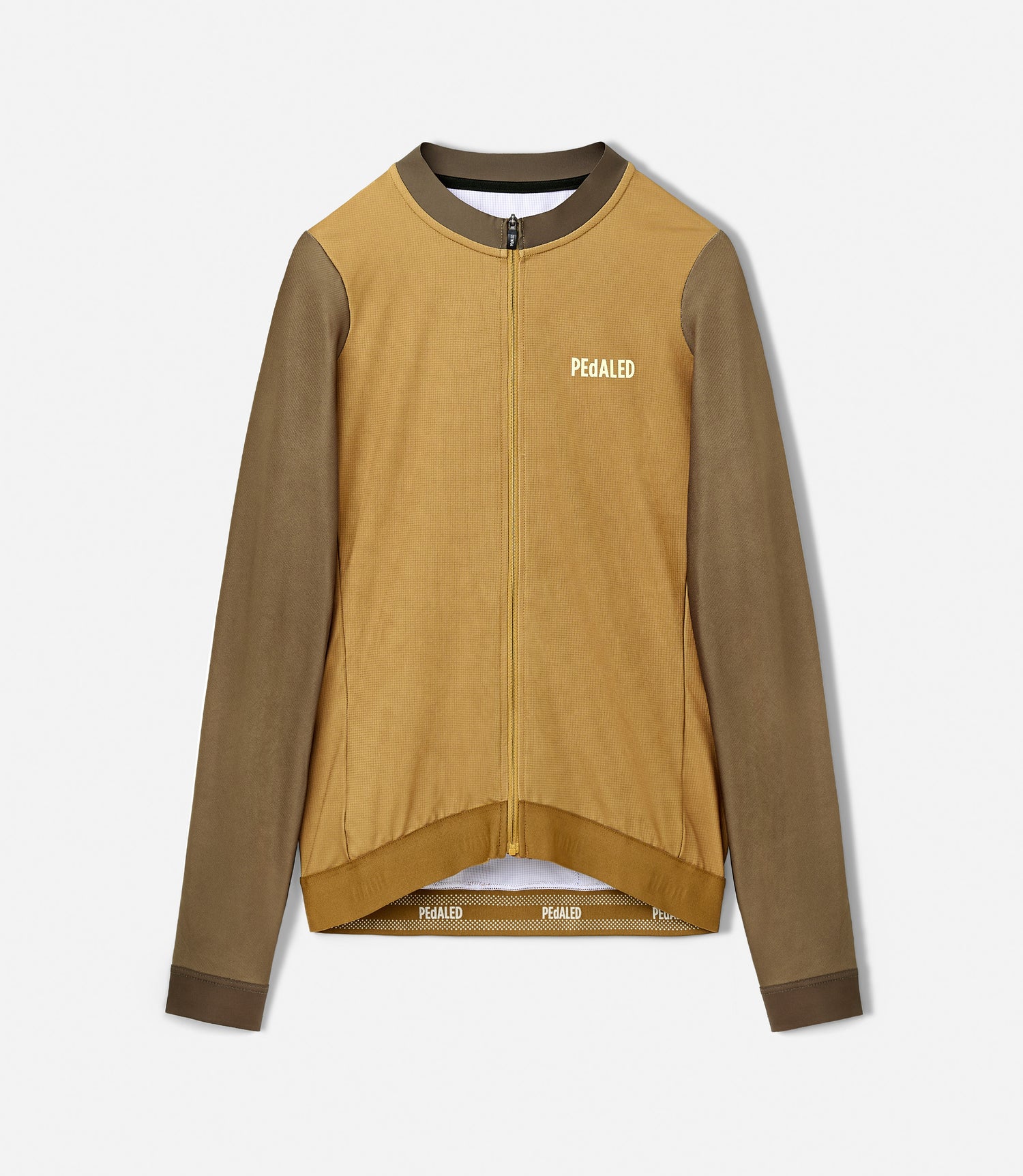 25WTJEL41PE_1_men cycling long sleeve training jersey mustard element front pedaled