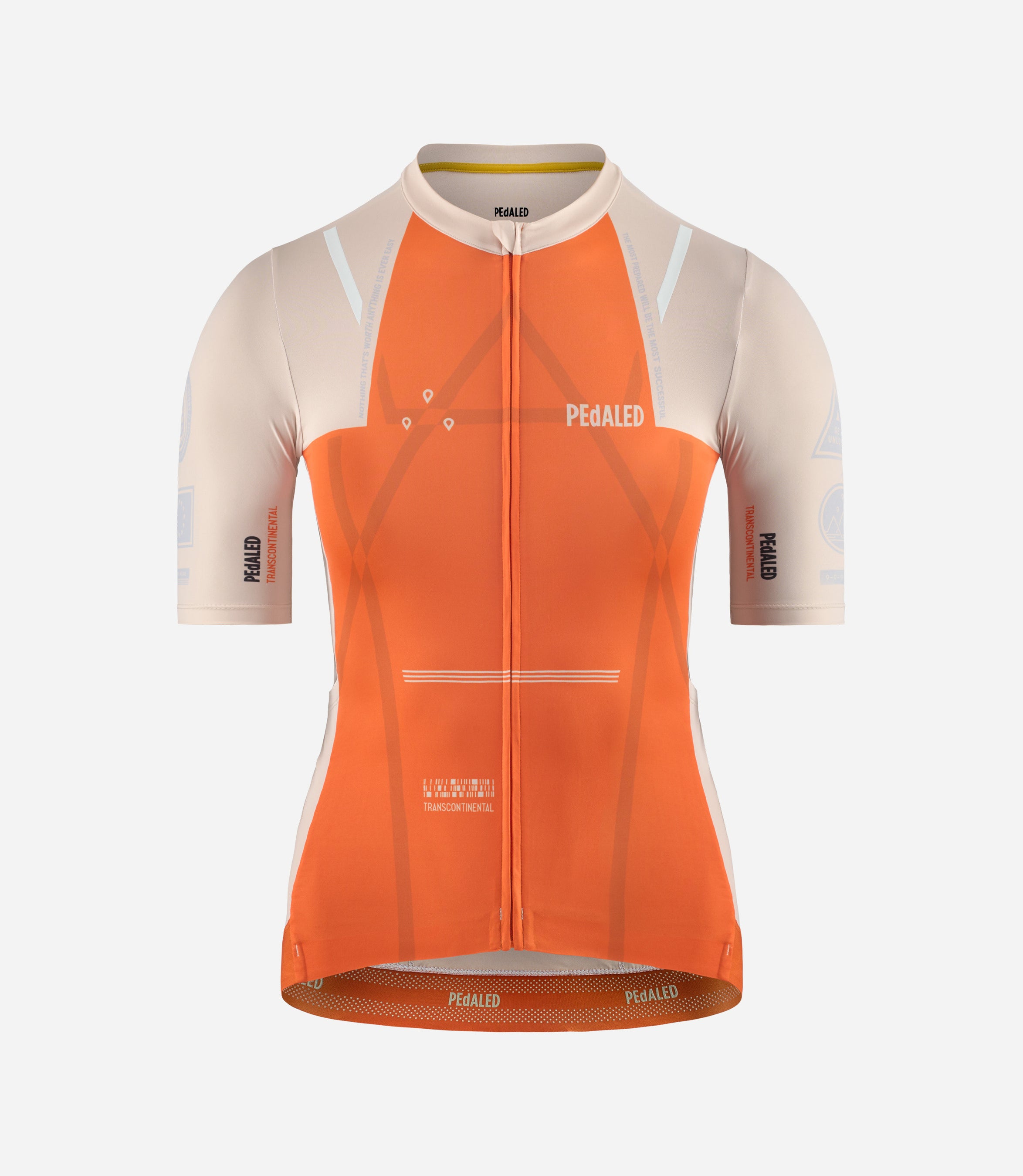 W3SJSTC12PE_1_women cycling jersey orange transcontinental front pedaled 1