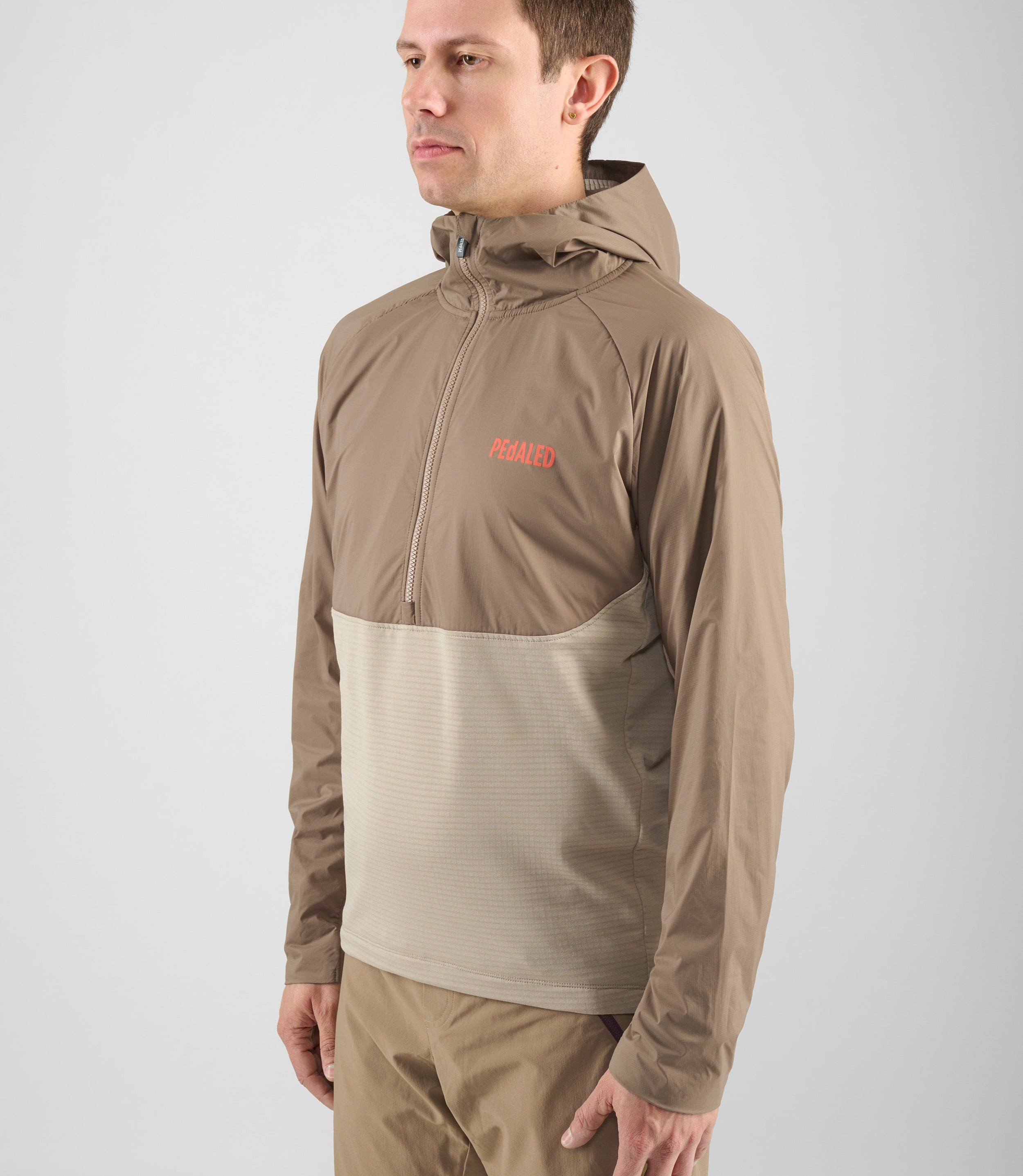 Men s MTB Cycling Hooded Anorak Beige PEdALED